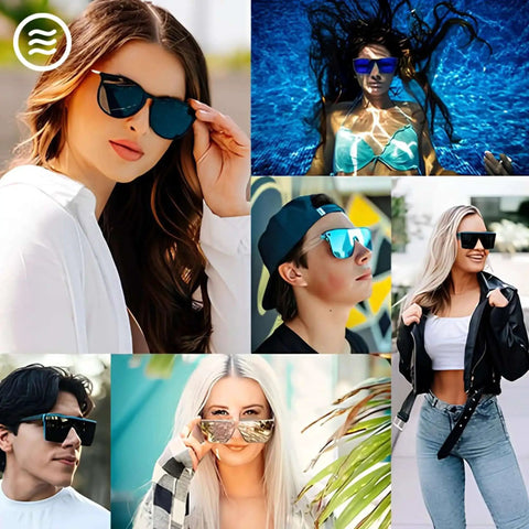 Collage of diverse individuals wearing Polarized Work Sunglasses With Dope Side Shield Frames And Black Matte Finish, UV Protection.