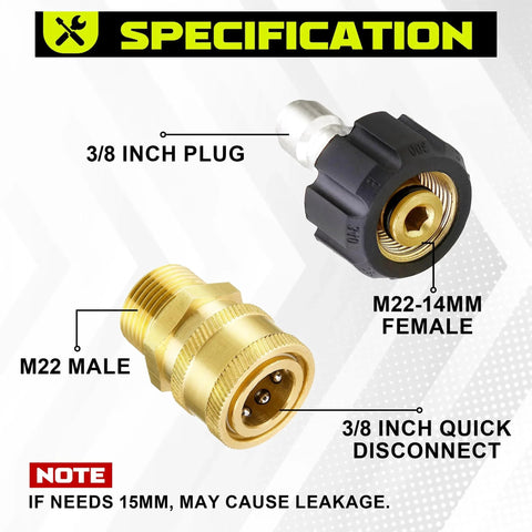 Ultimate Pressure Washer Adapter Set With Quick Disconnect Kit, M22 14mm Swivel To Three Eighths Inch Quick Connect close-up