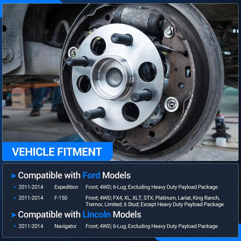 Front Wheel Bearing And Hub Assembly For 2011 2012 2013 2014 Ford F150 Expedition Lincoln Navigator 4WD 6 Lug With ABS Direct Fit Replacement Part 515142 Premium Quality installed on vehicle