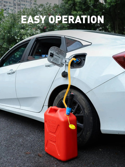Battery Operated Oil Transfer Pump 3 GPM For Gasoline Diesel Water And More transferring fuel from red canister to car