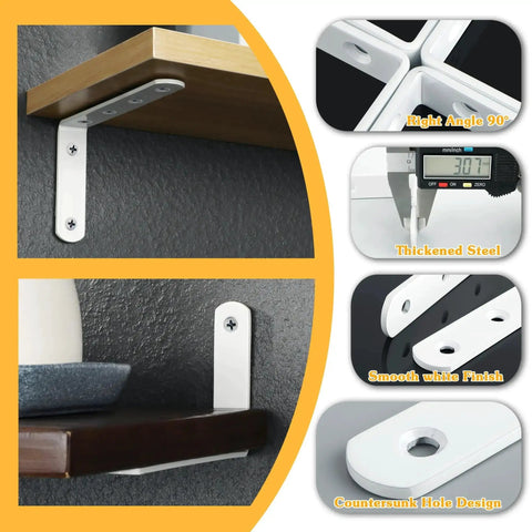 12 Pack Floating Shelf Brackets White Heavy Duty L Shaped Corner Braces for Hanging Shelves 5 by 3 Inch Stainless Steel