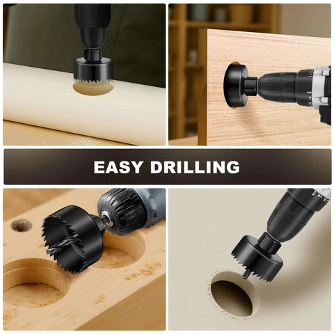 Six Piece Hole Saw Kit With Four Sizes From 1 1/4 Inch To 2 1/8 Inch Includes Mandrels And Hex Key Built From Hardened Carbon Steel