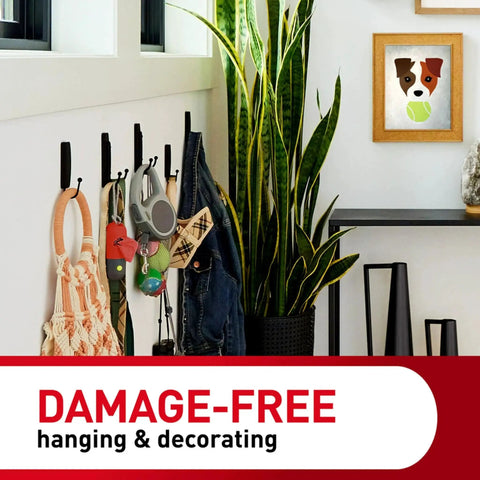 Indoor Medium Replacement Strips 36 Count For Damage Free Wall Hanging And Rehanging Hooks with various items hanging