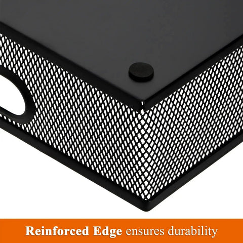 Close-up of reinforced edge on Two Pack Metal Mesh Desk Drawer Organizer Tray Set With Handles, Heavy-Duty Steel Desktop Storage.