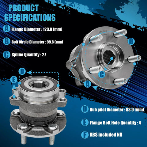 Rear Wheel Bearing And Hub Assembly With 5 Lug For Subaru Forester 2014 2018, Impreza 2012 2021 showcased with product specifications