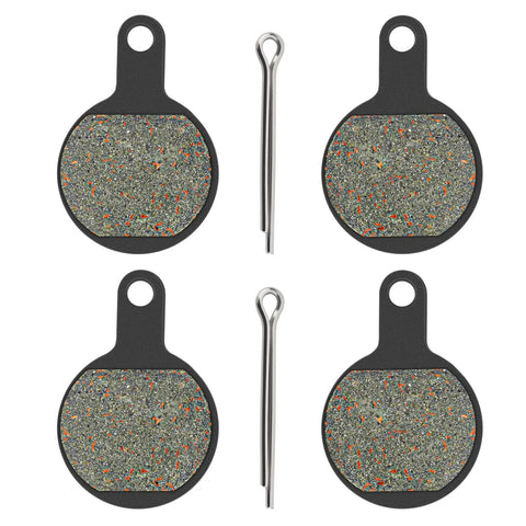 Road Passion bicycle disc brake pads set for Tektro IOX/Novela MTB; four round pads with mounting pins.