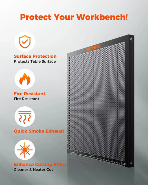 Honeycomb Laser Bed 300x300mm For Diode CO2 Fiber Laser Engravers With Aluminum Backing Plate shown from side view