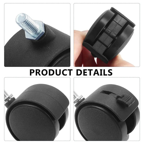 1 Inch Black Nylon Stem Casters Set Of 4, M8 Threaded Replacement Wheels, 360 Degree Swivel With 30mm Diameter, for Cart and Workbench