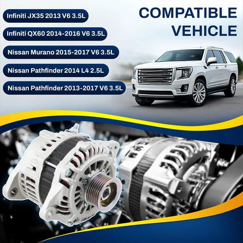 Alternator 150A 12V Replacement Fits 2013 JX35, 2014-2016 QX60, 2013-2017 Pathfinder, 2015-2017 Murano with vehicle list