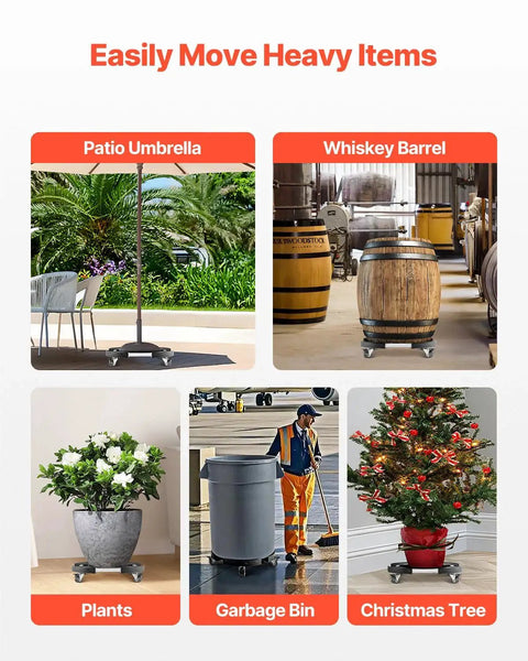 Heavy Duty Round Trash Can Dolly With 4 Lockable Wheels 440lb Capacity moving umbrella, barrel, plants, bin, Christmas tree