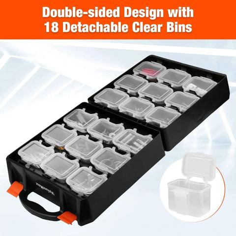 Double-Sided Parts Organizer Box With Eighteen Removable Bins Portable Screw And Hardware Storage Case for small parts