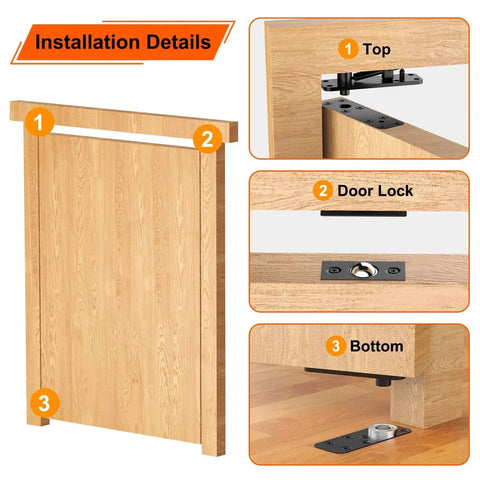 Installation details for Hidden Door Hinge Beefy 570 Lbs Load Bearing 360 Degree Pivot For Secret Doors Bookcase Murphy Doors Concealed Swing Hinge Thickened Solid Alloy Steel Heavy Duty For Cabinets Shelves And Hidden Compartments.