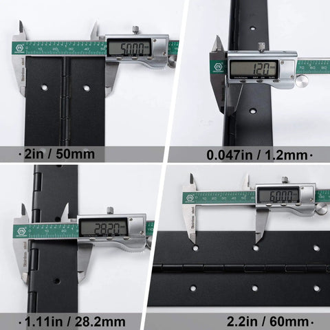 Heavy Duty 36 Inch Piano Hinges 0.047 Inch Thick Stainless Steel Black 2 Pack Continuous Hinge measurements with caliper