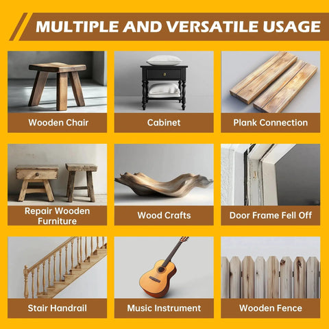 Various woodworking projects showing repairs and crafts using Fast Dry Wood Glue and Instant CA Adhesive for Wood Repair and Crafts