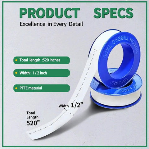 4 Rolls 1/2 Inch Wide PTFE Thread Seal Tape 520 Inches Per Roll Plumbers Tape For Water Pipes And Shower Heads No Leak Seal