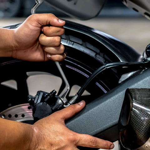 Using Offset Box Wrench Set Metric 9 Piece 6 To 23 Mm 75 Degree Offset Handles Double 12 Point Box Ends CRV Chrome Vanadium Steel on motorcycle
