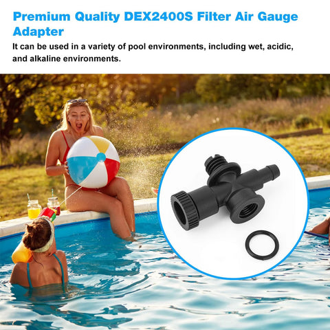 RO6G DEX2400S air relief valve adapter with O-ring, black plastic, pool filter replacement