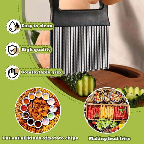 Crinkle Cutter For Veggies Wavy Chopper For French Fries And Waffle Fries Stainless Steel Pro Grade Crinkle Cut Fry Tool For Potatoes Carrots And Cucumbers With Ultra Sharp Blade For Restaurant Style Cuts