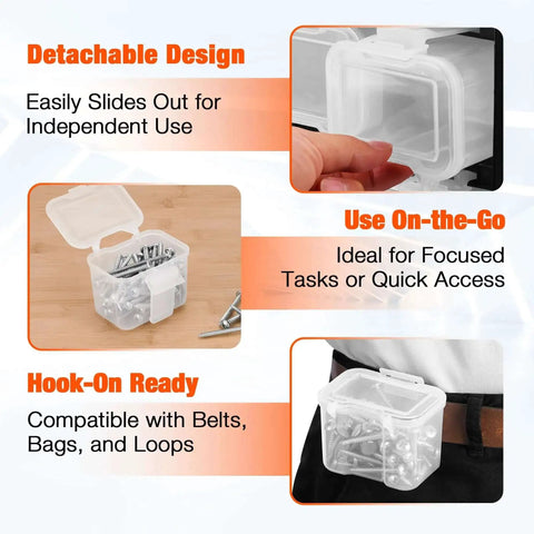 Double-Sided Parts Organizer Box With Eighteen Removable Bins Portable Screw And Hardware Storage Case features detachable bins for easy use and portability.