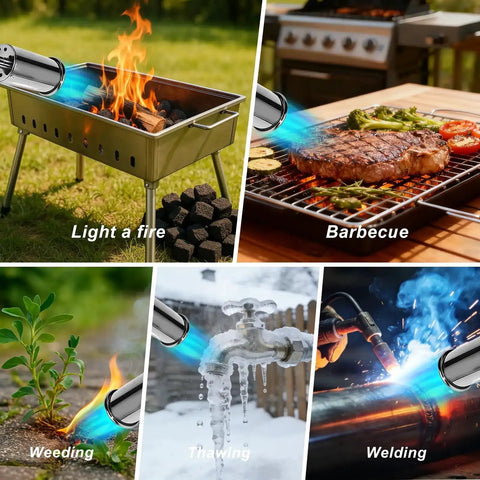 Heavy Duty Propane Culinary Torch for grilling, searing on steak, lighting fire, weeding, thawing, and welding outdoors.