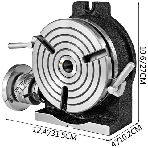 8 Inch Horizontal and Vertical Rotary Table for Milling Machines with 3 Slots MT 3 Compatible 360 Degree Precision Workhorse showing dimensions