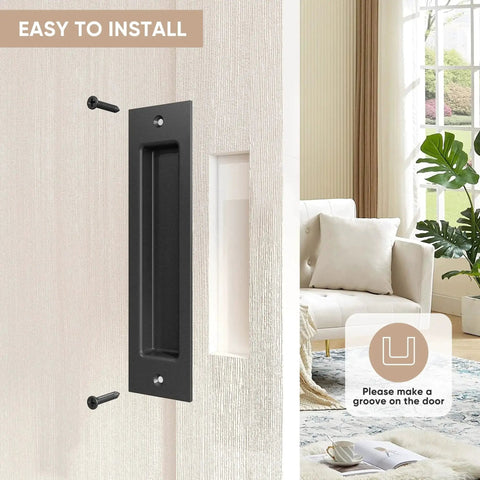 8-Inch Recessed Door Pull Pocket Handle Matte Black for Sliding Barn Doors, Closets, and Bifold Doors installation