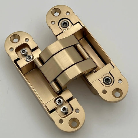 3D Adjustable Concealed Door Hinges Heavy Duty Satin Brass Gold Finish 2 Pack For Modern Interior Doors Premium Hardware