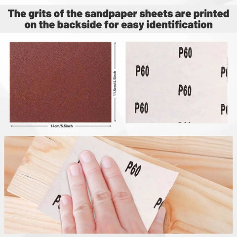 1/4 Sheet Sandpaper Pack 4.5 By 5.5 Inches P60 Red Aluminum Oxide Plain Backing 50 Sheets For DIY Woodworking And Metal Finishing
