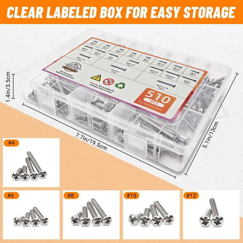 Stainless Steel Screw Set With Black Finish Pro Grade Multi Size Assortment From Four To Twelve Phillips Pan Head Self Tapping Screws For Wood