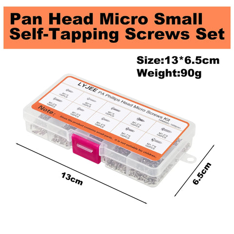 1000 Piece Mini Screw Kit Set With Self Tapping Micro Screws In M1 To M1.7 Sizes Phillips Pan Head Nickel Plated Box