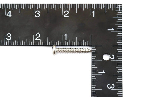 Ruler measuring a single screw from the 80 Piece Marine Grade Stainless Truss Head Screw Set for Dock Bumper Installation, 304 Stainless Steel, Size 10 by 1-1/4 Inches.