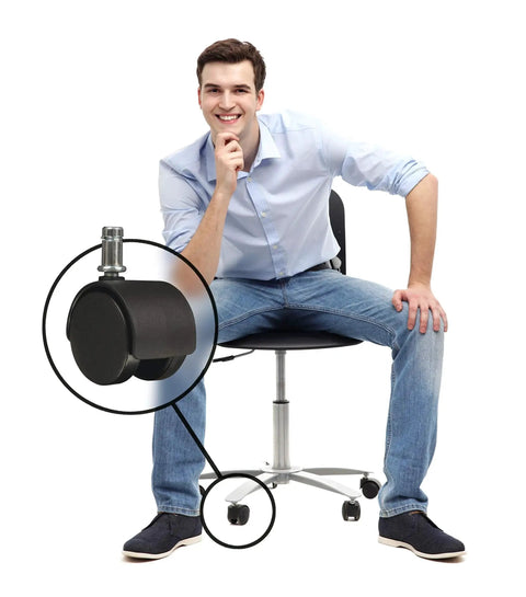 2 Inch Office Chair Wheels Replacement Set Of 5 Casters With Universal 7 Sixteenth Inch By 7 Eighth Inch Stem, shown on chair