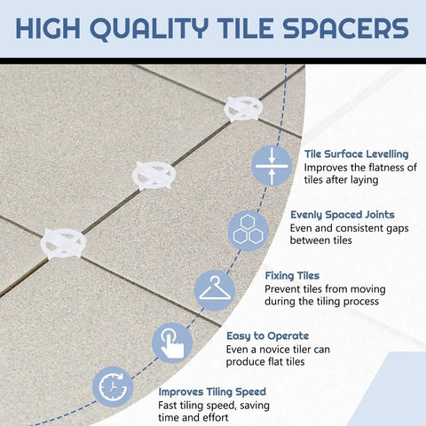 500-Pack Tile Spacers Set 1mm Removable Cross Spacers Corner Separators for tile leveling on floors, shown in use