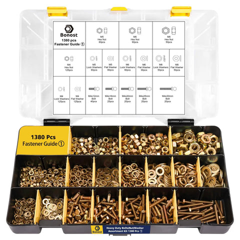 Grab And Go 3010 Piece Hardware Assortment Kit With SAE And Metric Phillips Bolts in open tray showing organized nuts and washers