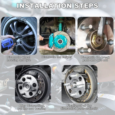 Installation steps for replacing front wheel hub bearing assembly on 2005-2014 Chrysler 300, 2006-2014 Charger, 2005-2008 Magnum, 2008-2014 Challenger 2WD