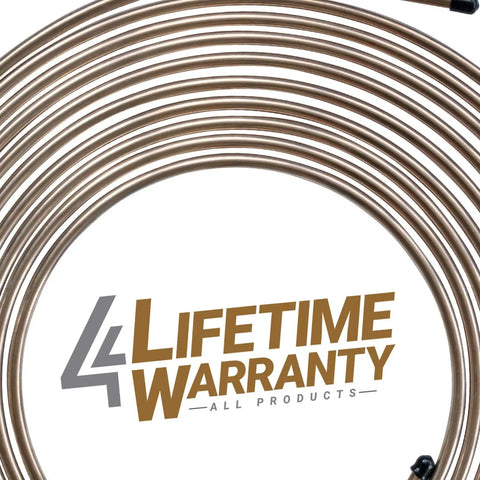 Coiled copper-nickel brake line, 1/4 in x 25 ft, SAE fittings, inverted flare