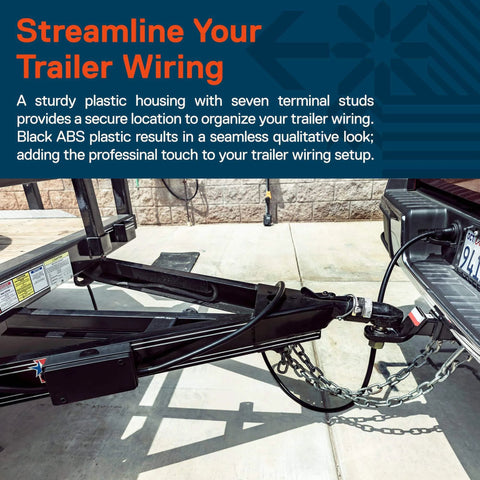 Trailer with 7-Way Trailer Wiring Junction Box with Waterproof 7-Pin Terminal Block attached, showcasing organized wiring.