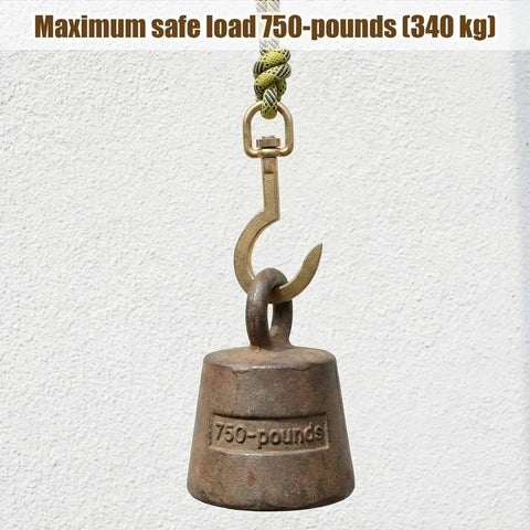 Swivel Anchor Hook For HVAC Roof Work, 750 Lb Heavy Duty Forged Steel Rope Hook attached to weight with 750 lb label