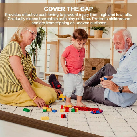 Family playing on carpet with Floor Transition Strip Vinyl Door Threshold Ramp Self Adhesive Carpet Edging Strip in living room