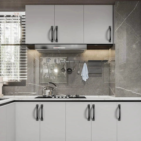 Modern kitchen with 10 Pack 4 Inch Matte Black Cabinet Handles For Kitchen Cabinets 102mm Cabinet Pulls Satin Finish, installed view