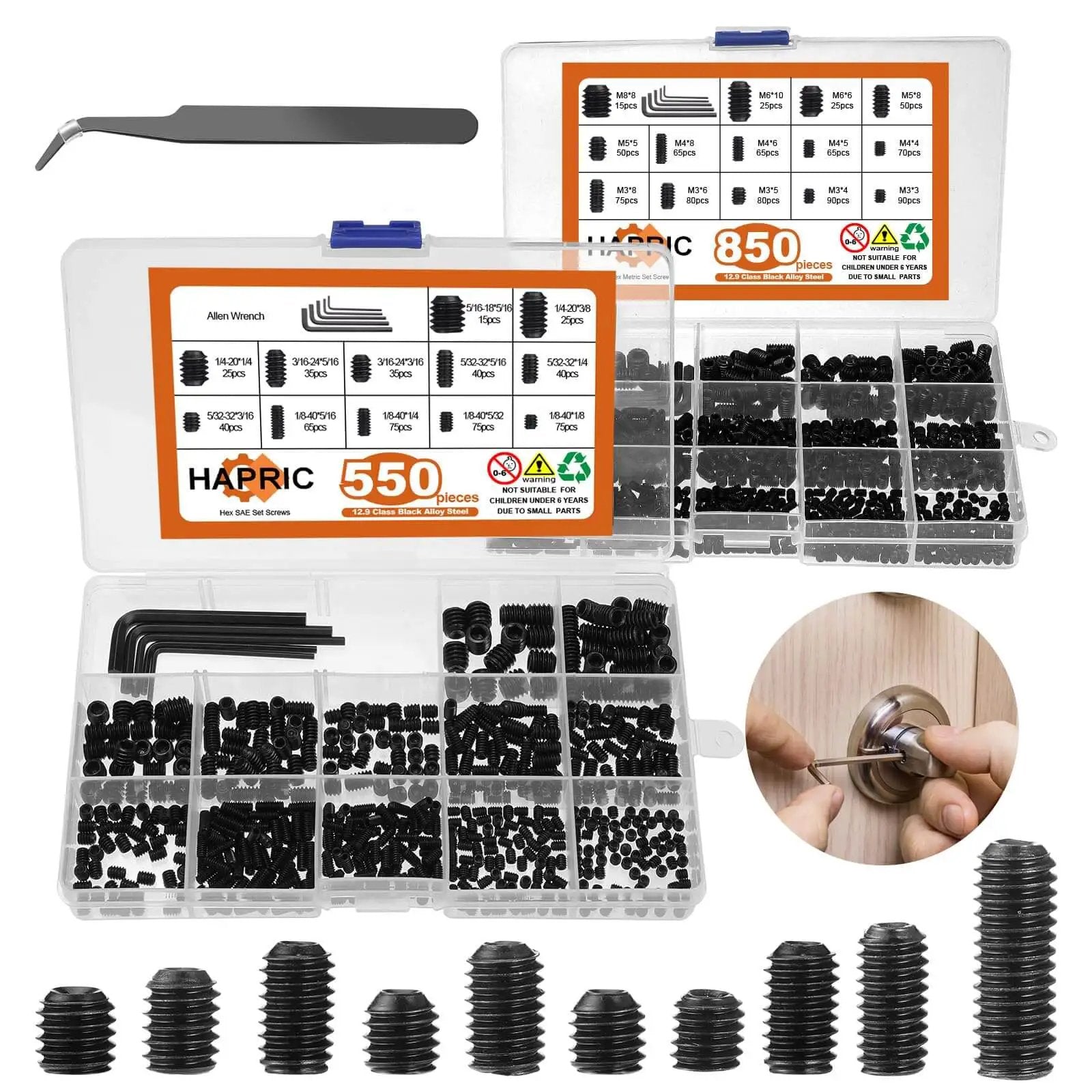 Pro Grade Set Screw Kit With 1400 Pieces In SAE And Me...
