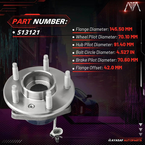 Front Wheel Hub Bearing Assembly Single Unit for Chevy Impala/Monte Carlo/Venture with specifications and part number 513121