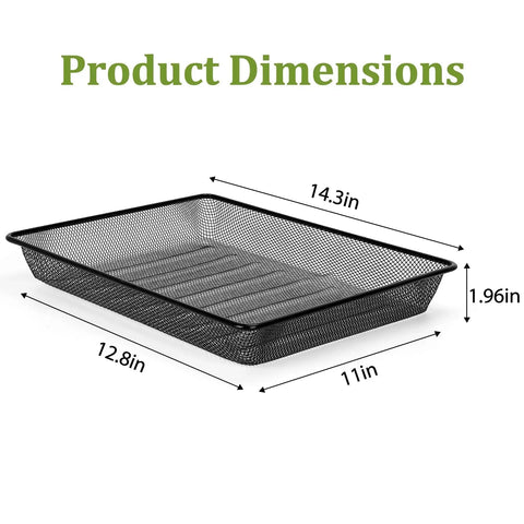 Image showing dimensions of Metal Mesh Desk Paper Tray Organizer Set 5 Pack For Office Home School Black Turn In Trays And Flat Mail Letter Storage.