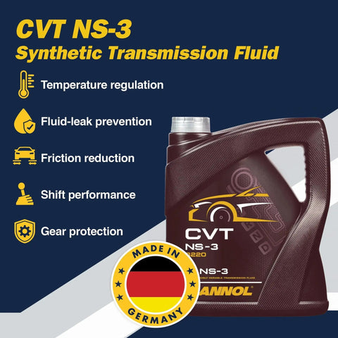 NS3 Synthetic CVT Transmission Fluid for Nissan And Mitsubishi CVTs 4L Bottle with Mannol NS3 Standards features and Germany origin sticker