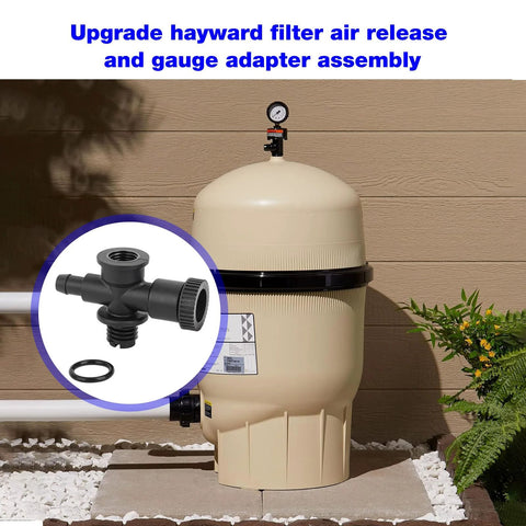 Pool filter air relief valve assembly in black plastic with threaded bottom and knurled cap; O-ring included