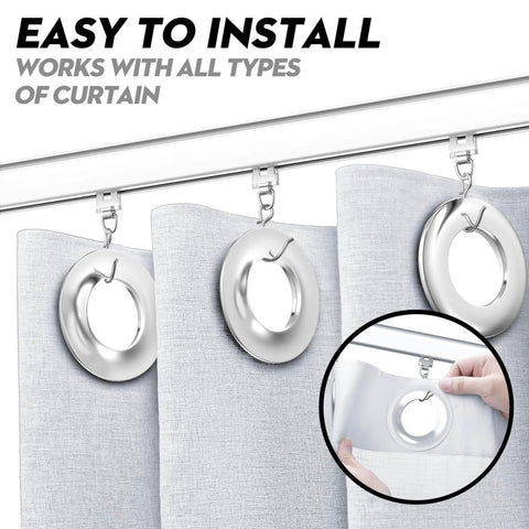 Heavy Duty Aluminum Ceiling Track System For Curtains With Hooks And Corner Connectors Set Of 2 9 To 12 Ft Track Set Top Brackets White Ideal For Room Dividers In Commercial Settings Such As Schools Clinics Hospitals Resorts With Smooth Quiet Operation, close-up of curtain hooks and track installation.