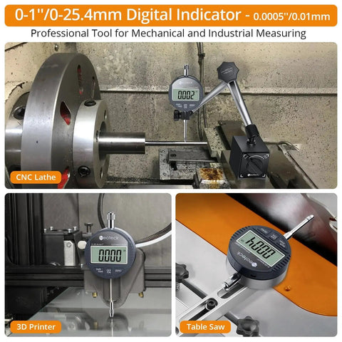Digital Dial Indicator 1 Inch 25.4 Mm High Resolution 0.0005 Inch 0.01 Mm LCD Gauge With Aluminum Alloy Body for CNC Lathe Use