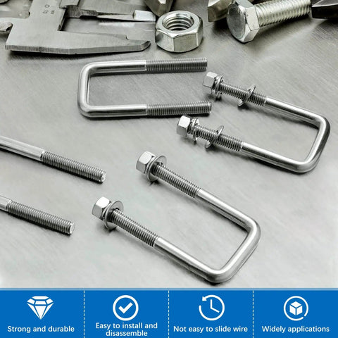 Heavy Duty 4 Piece 304 Stainless Steel Square U Bolts Set for Boat Trailers with Washers Lock Washers Nylon Lock Nuts