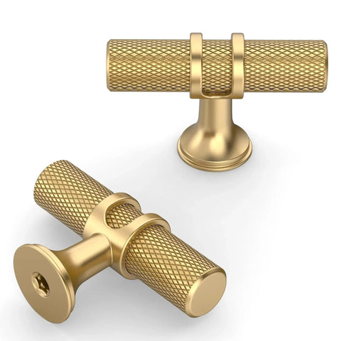 Champagne Bronze Cabinet Knobs 2 Inch T Bar Knurled Pulls 10 Pack Single Hole Drawer Cupboard Kitchen Cabinet Hardware