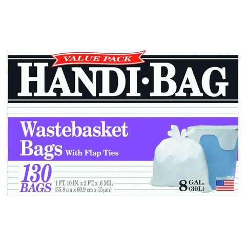 Box of 8 Gallon Trash Bags 0.6 Mil Thick White 22 By 24 Inches Value Pack Box Of 130 for home and office cleanup